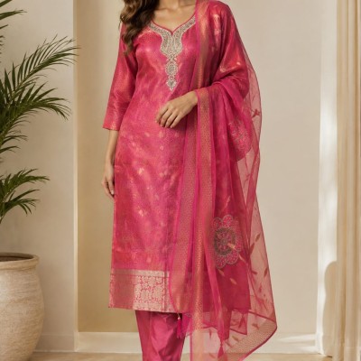Hank work Kurti Set with Digital Print Dupatta